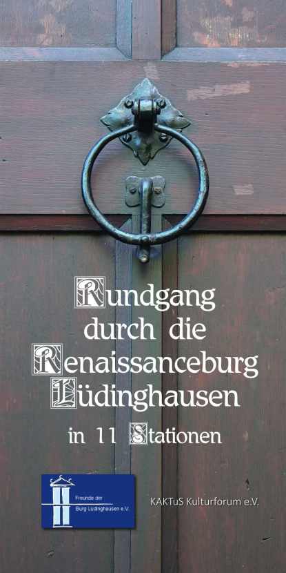 Türklopfer an einer alten Holztür mit Aufschrift Rundgang durch die Renaissanceburg Lüdinghausen in 11 Stationen