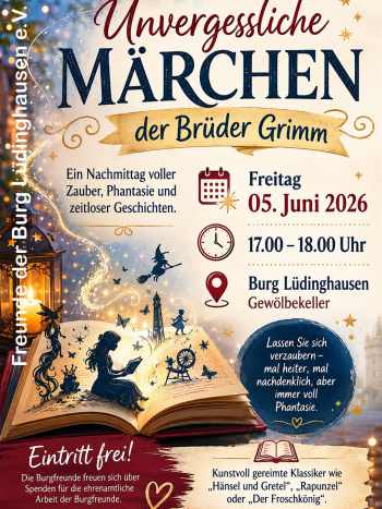 Plakat für eine Märchenveranstaltung der Brüder Grimm